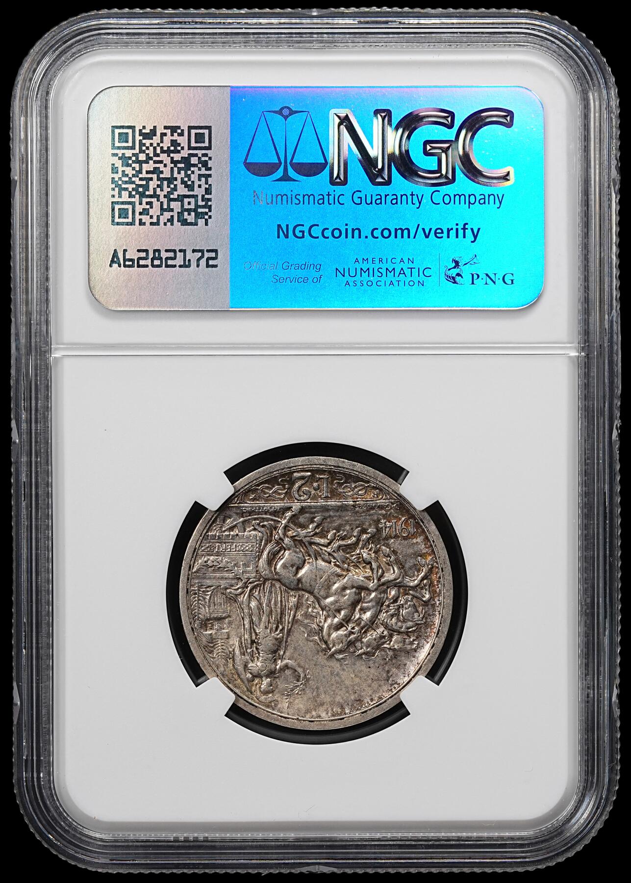 修遠堂世界钱币第九十一期 NGC AU55 1914年意大利马车2里拉银币