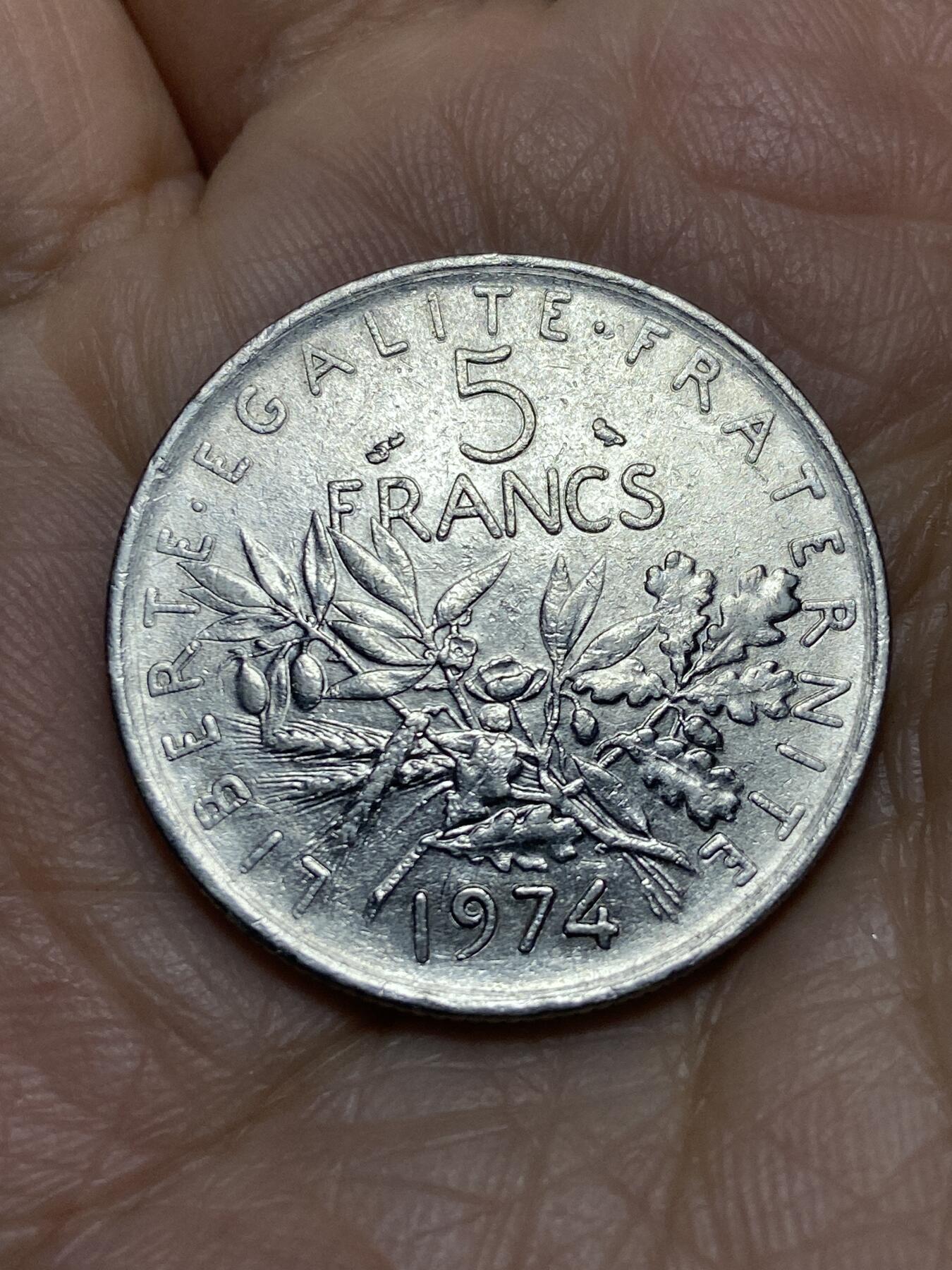 2025年第一百一十九场(总第一百四十五场）外国好品散币(免佣金) 法国🇫🇷1974年5法郎(猫头鹰标)
