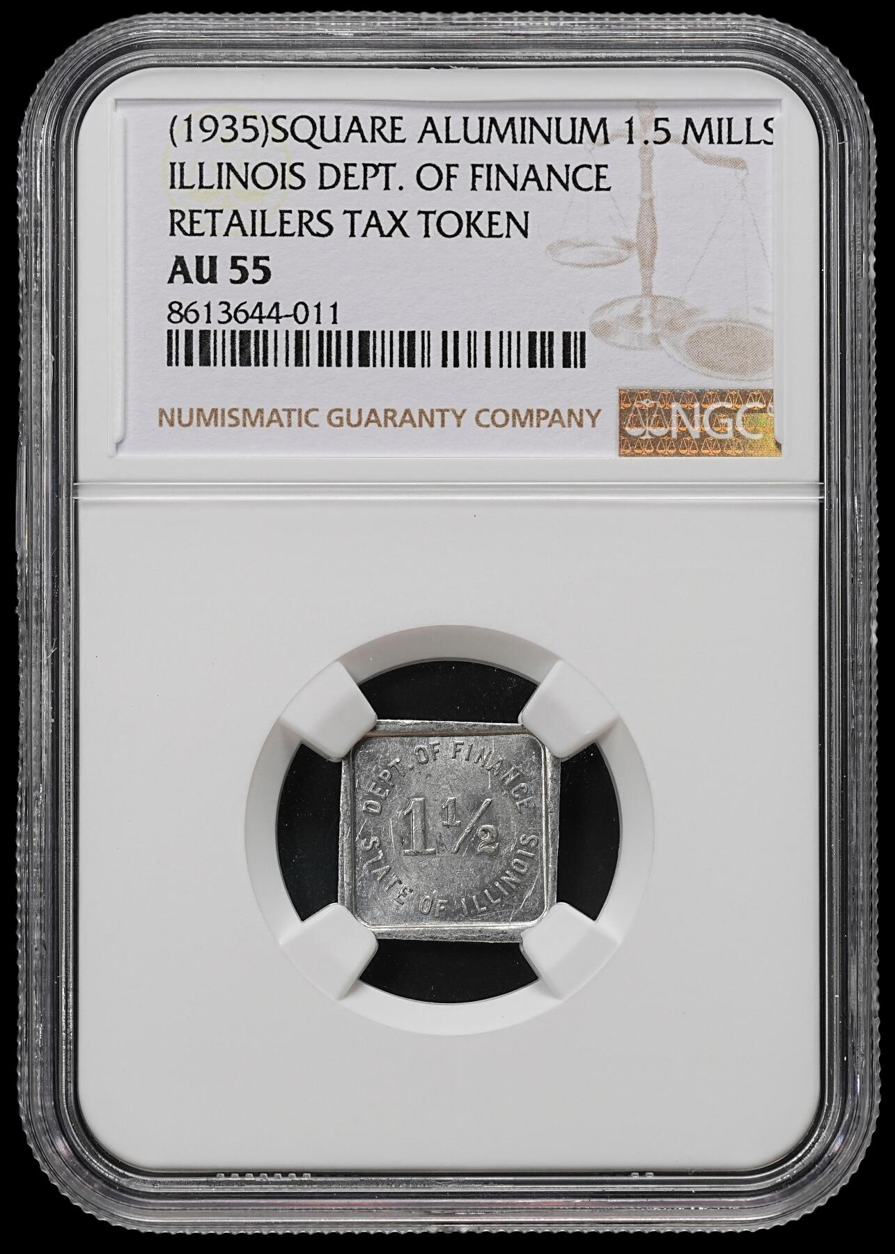 修遠堂世界钱币第九十一期 NGC AU55 20世纪初美国伊利诺伊洲1½ Mills方形铝代用币