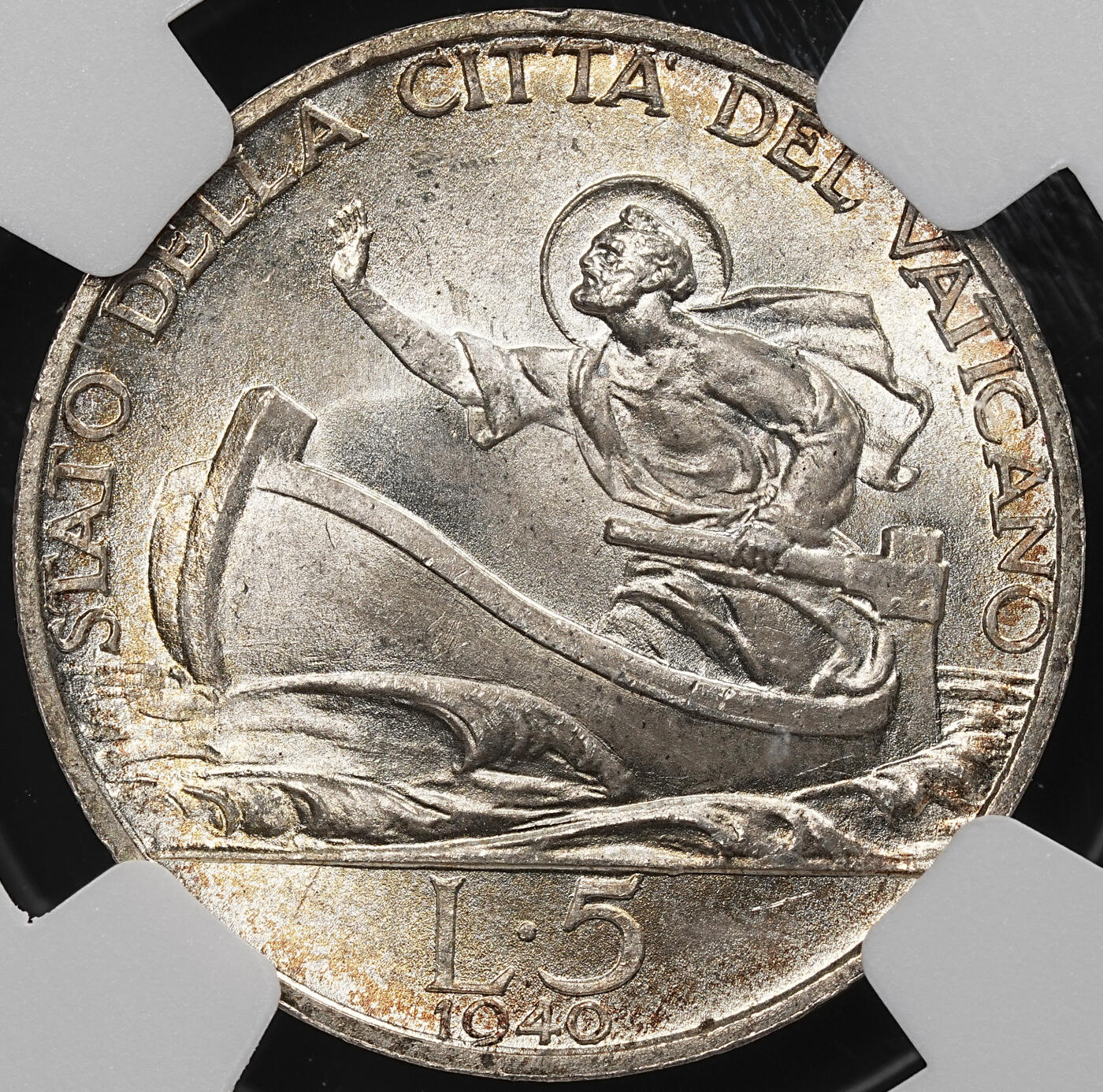 修遠堂世界钱币第九十一期 NGC MS64 1940年梵蒂冈5里拉银币