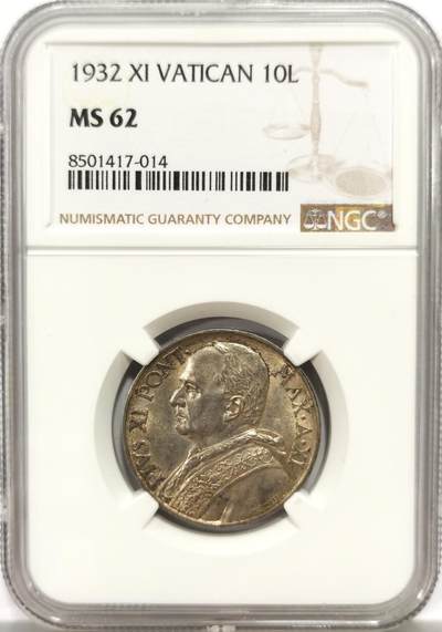 博洋堂世界钱币拍卖第144期（全场包邮） - NGC MS62 梵蒂冈庇护十一世教皇1932年2里拉银币