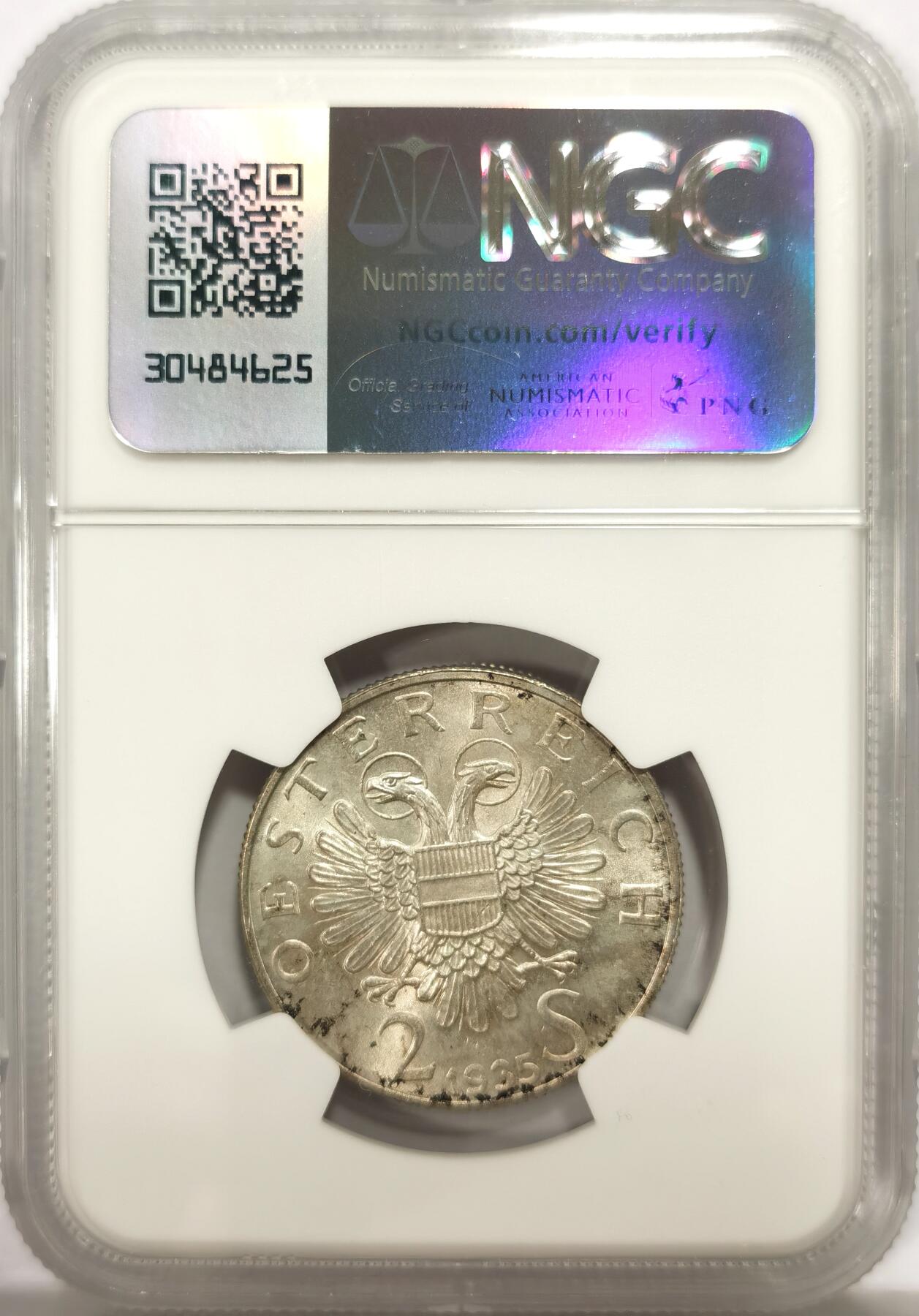 博洋堂世界钱币拍卖第144期（全场包邮） NGC MS64 奥地利1935年卡尔·卢埃格尔纪念2先令银币，极美转光好品。