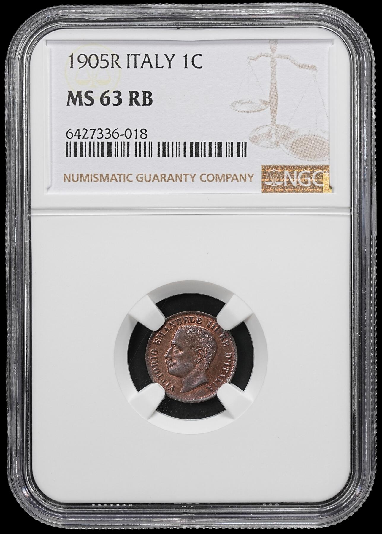 修遠堂世界钱币第九十一期 NGC MS63RB 1905年意大利1分铜币