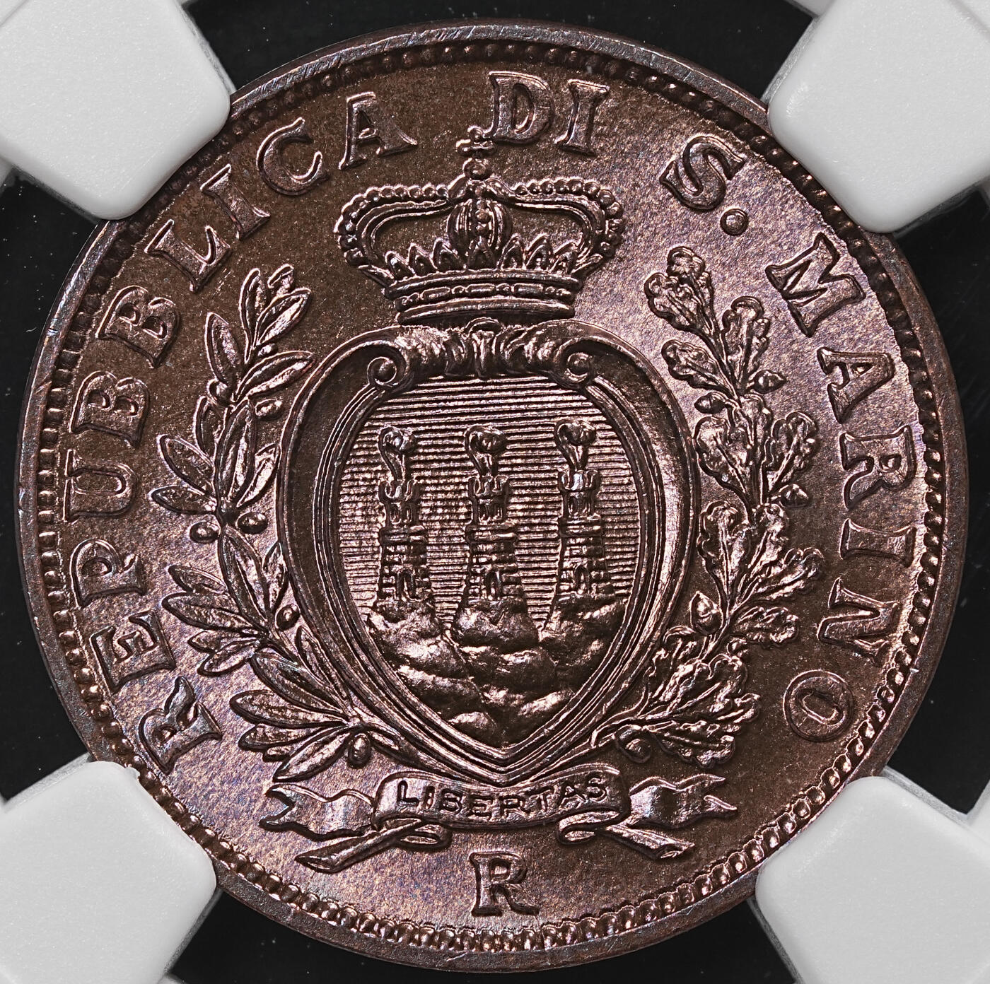 修遠堂世界钱币第九十一期 NGC MS64RB 1938年圣马力诺10分铜币