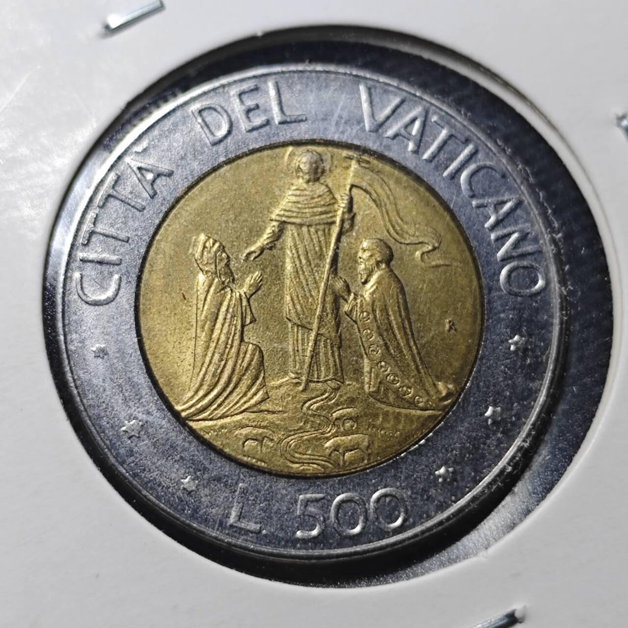 KK钱币收藏小铺  第360场  2月预留时间 周末发货  梵蒂冈500里拉双色币 好品
