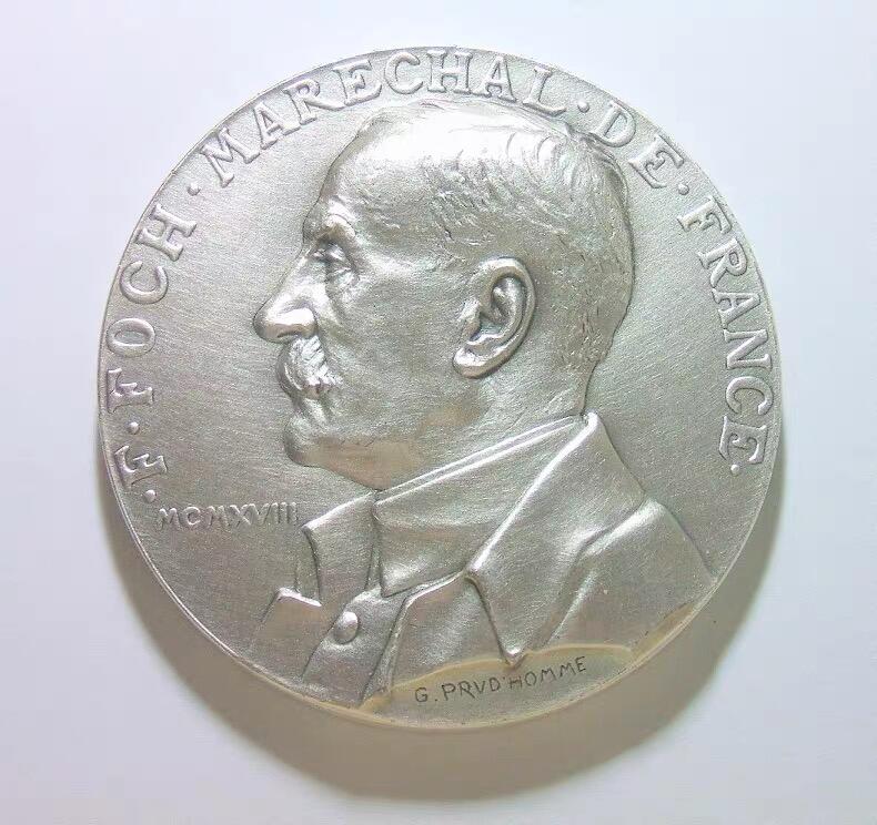 【艺术】法国艺术大章 一战法国福煦元帅 高浮雕精制超大镀银章 68MM厚6MM 196克