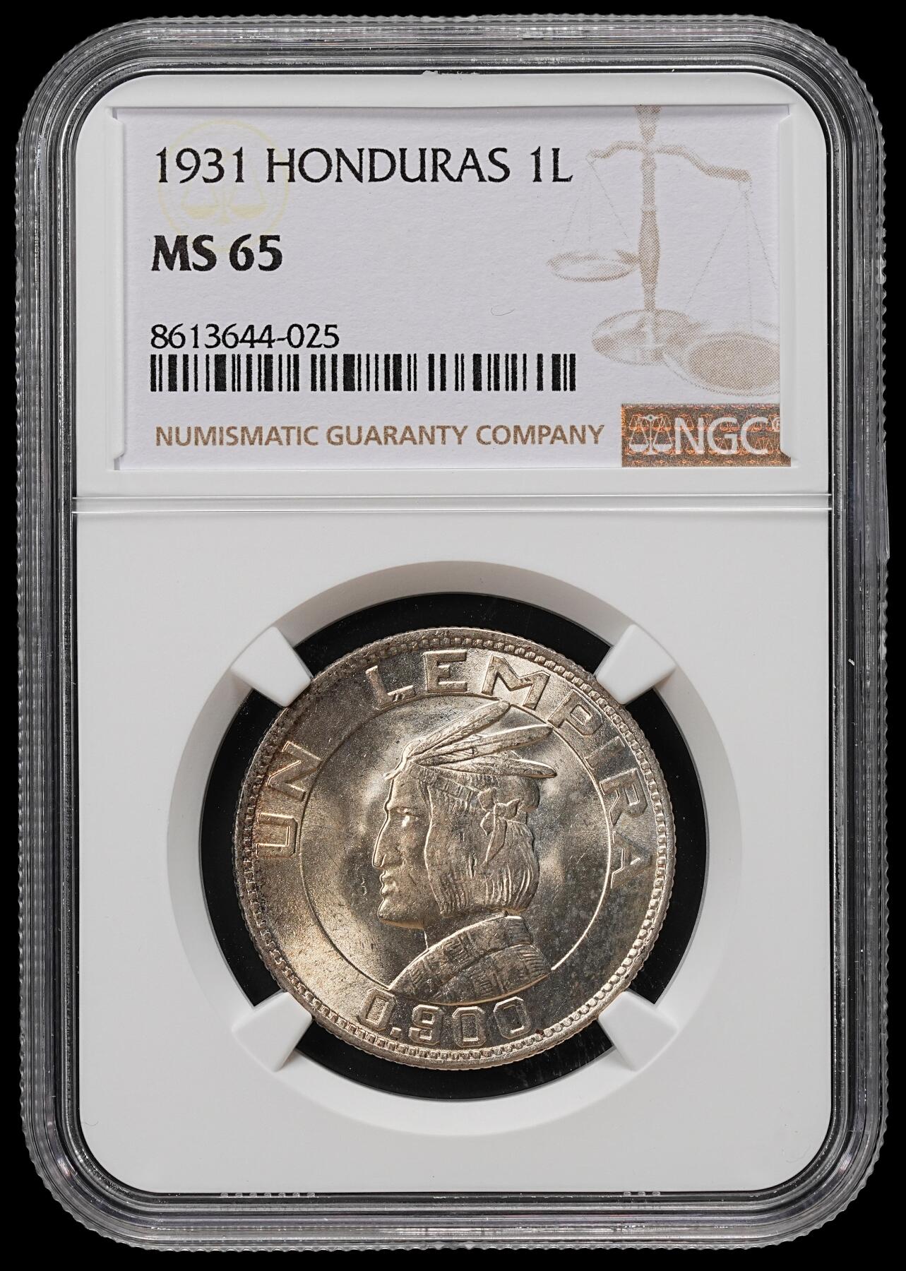 修遠堂世界钱币第九十一期 NGC MS65 1931年洪都拉斯1 LEMPIRA银币 12.50g，含银90%  当时面值最大的主币 冠军分   SBP同分成交价480美金