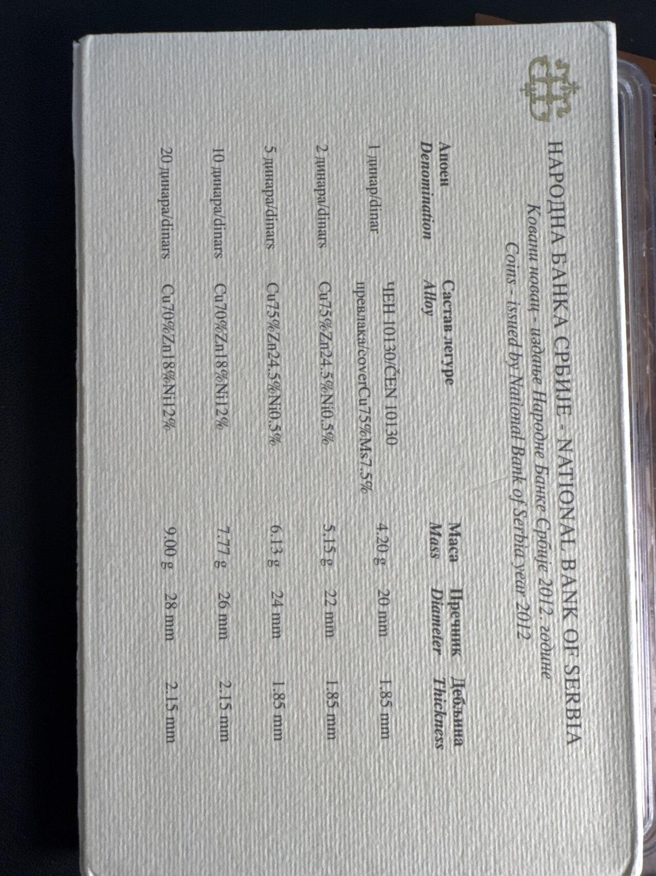 ❤️【币观天下】❤️ 第329期钱币拍卖- 2025.10.31周五晚上6点半场-长期征集拍品 塞尔维亚2012年官方套币含科学家米海洛•卜平20第纳尔纪念币