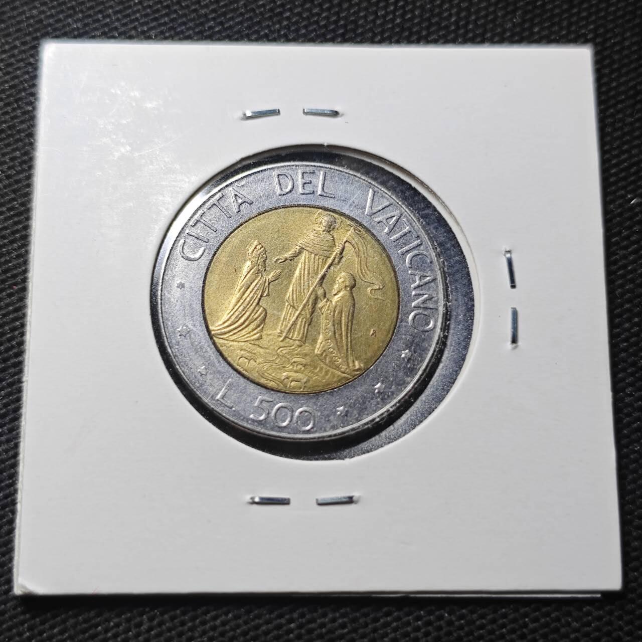 KK钱币收藏小铺  第360场  2月预留时间 周末发货  梵蒂冈500里拉双色币 好品