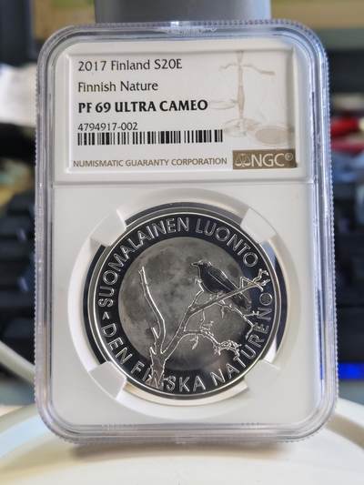 第180期拍卖【长期征集拍品】【北京币展专场】 - 获奖芬兰2017年自然系列乌鸦20欧NGC69精制银币925银25.5克直径38.6毫米