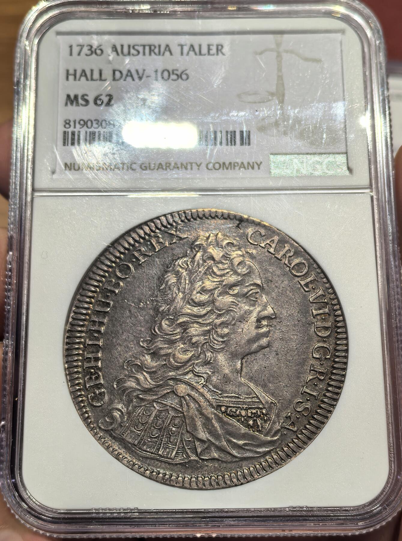 南宋泉阁俄币 外币 国币 专场第十八期 【送拍无额外佣金】 1736年 神圣罗马帝国 哈布斯堡 卡尔六世1泰勒大银币 NGC评级ms62分 难得高分 原味老包浆好品 细节好