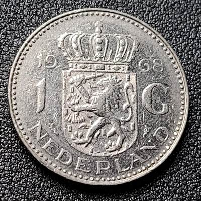 泉币菌-第120场-精品福利场 - 1968年 荷兰王国早期1盾 朱莉安娜女王  镍币 硬币 25mm 