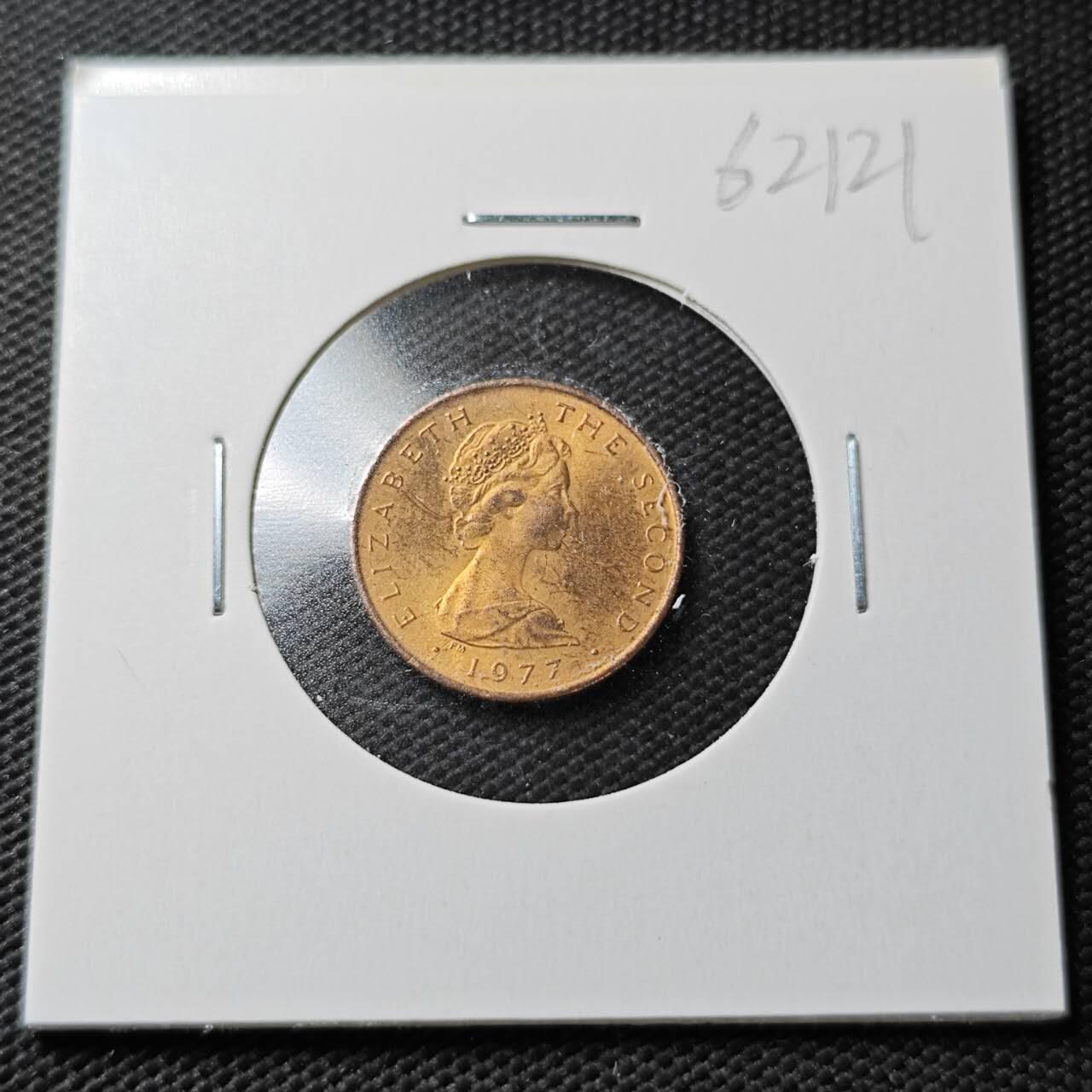 KK钱币收藏小铺  第362场  2月预留时间 周末发货  1977马恩岛半便士铜币 好品