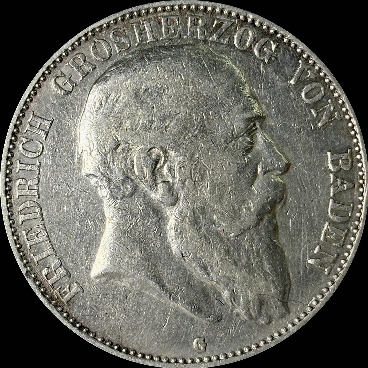 【雨安】【世界币章112-113期】周五/周六 两场连拍 2025-10-31 周五 19:30 保真 8秒倒数自动落锤 高效拍卖  [裸币德国] Germany 德国 帝国 巴登 5马克 弗里德里希一世 右侧 1907年