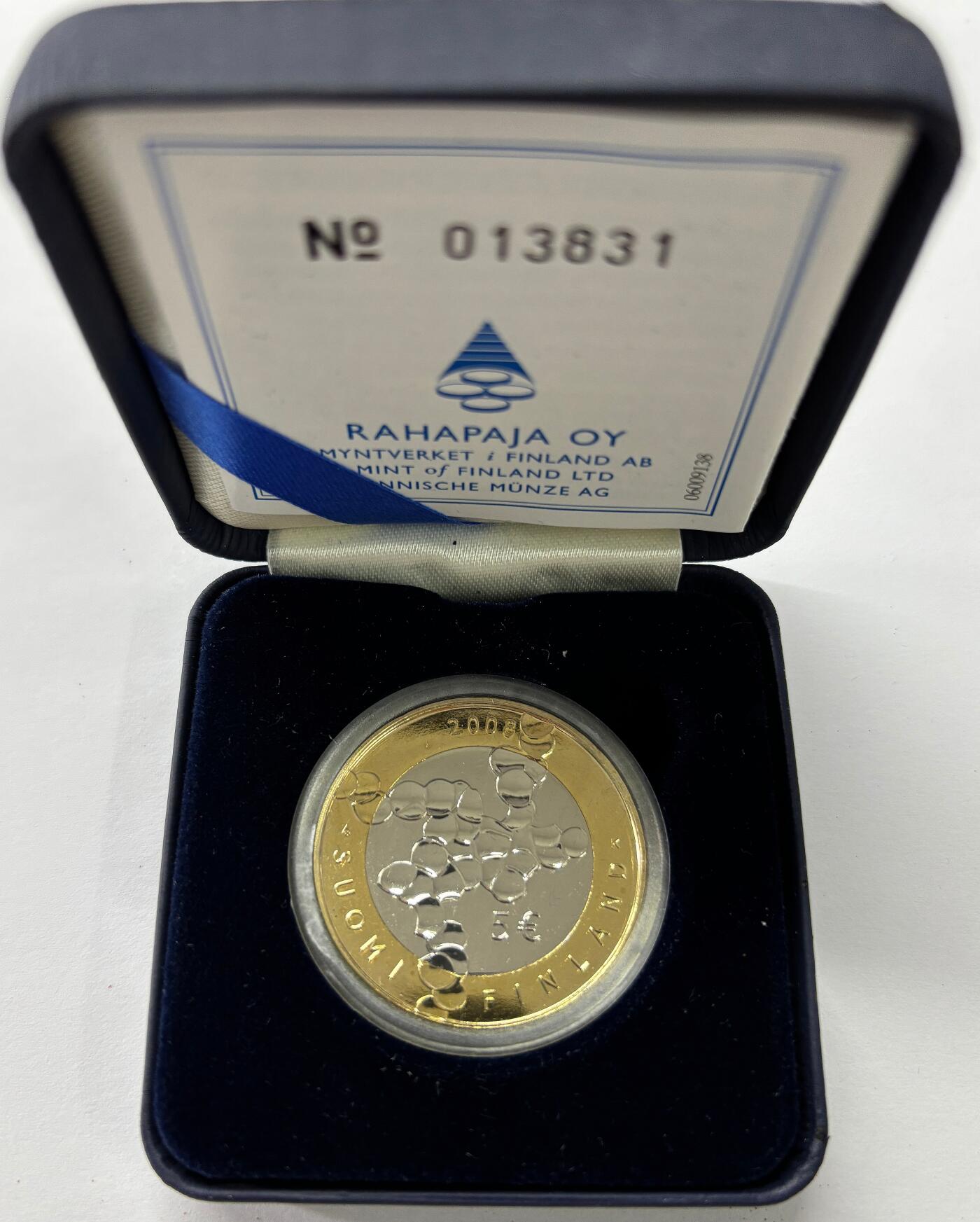 【雨安】【世界币章112-113期】周五/周六 两场连拍 2025-10-31 周五 19:30 保真 8秒倒数自动落锤 高效拍卖  [现代钱币] Finland 芬兰 5欧元 2008年 芬兰科学研究院100周年