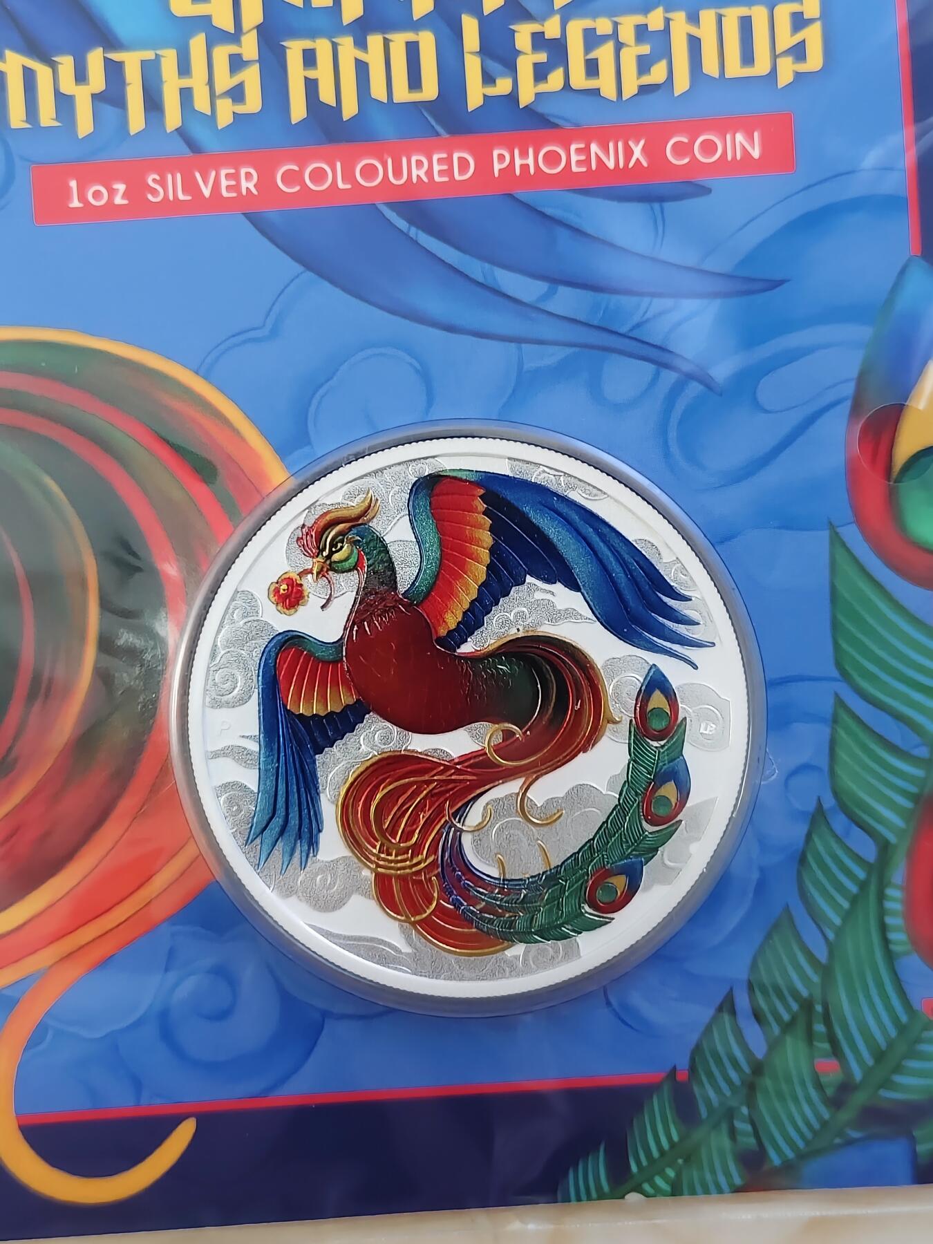 第180期拍卖【长期征集拍品】【北京币展专场】 卡装蓝澳大利亚2022年中国神话传说系列凤凰彩色1盎司银币，9999银，发行5000枚
