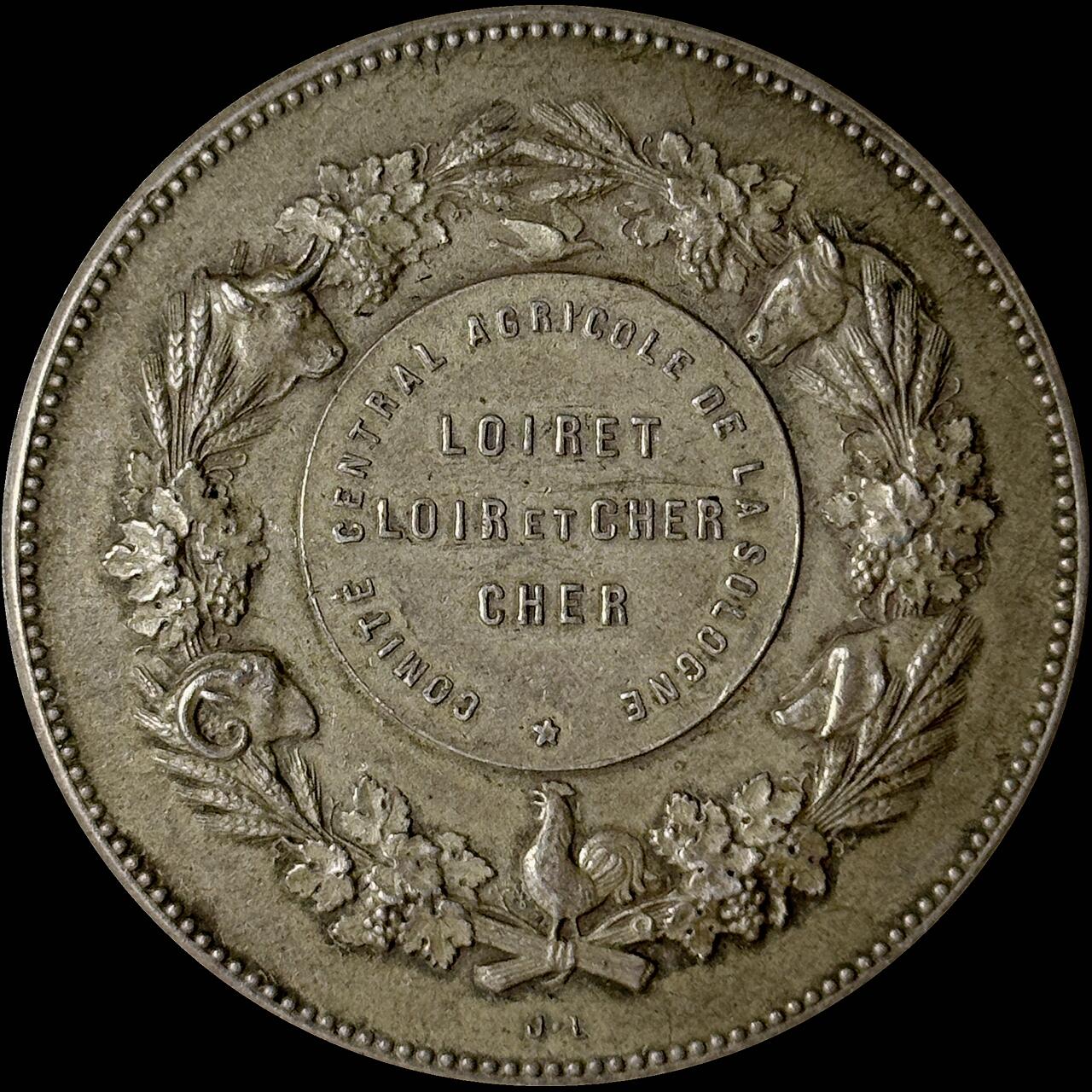 【雨安】【世界币章112-113期】周五/周六 两场连拍 2025-10-31 周五 19:30 保真 8秒倒数自动落锤 高效拍卖  [章] France 章 法国 19世纪 卢瓦-谢尔农业协会 银章 23克, 36mm