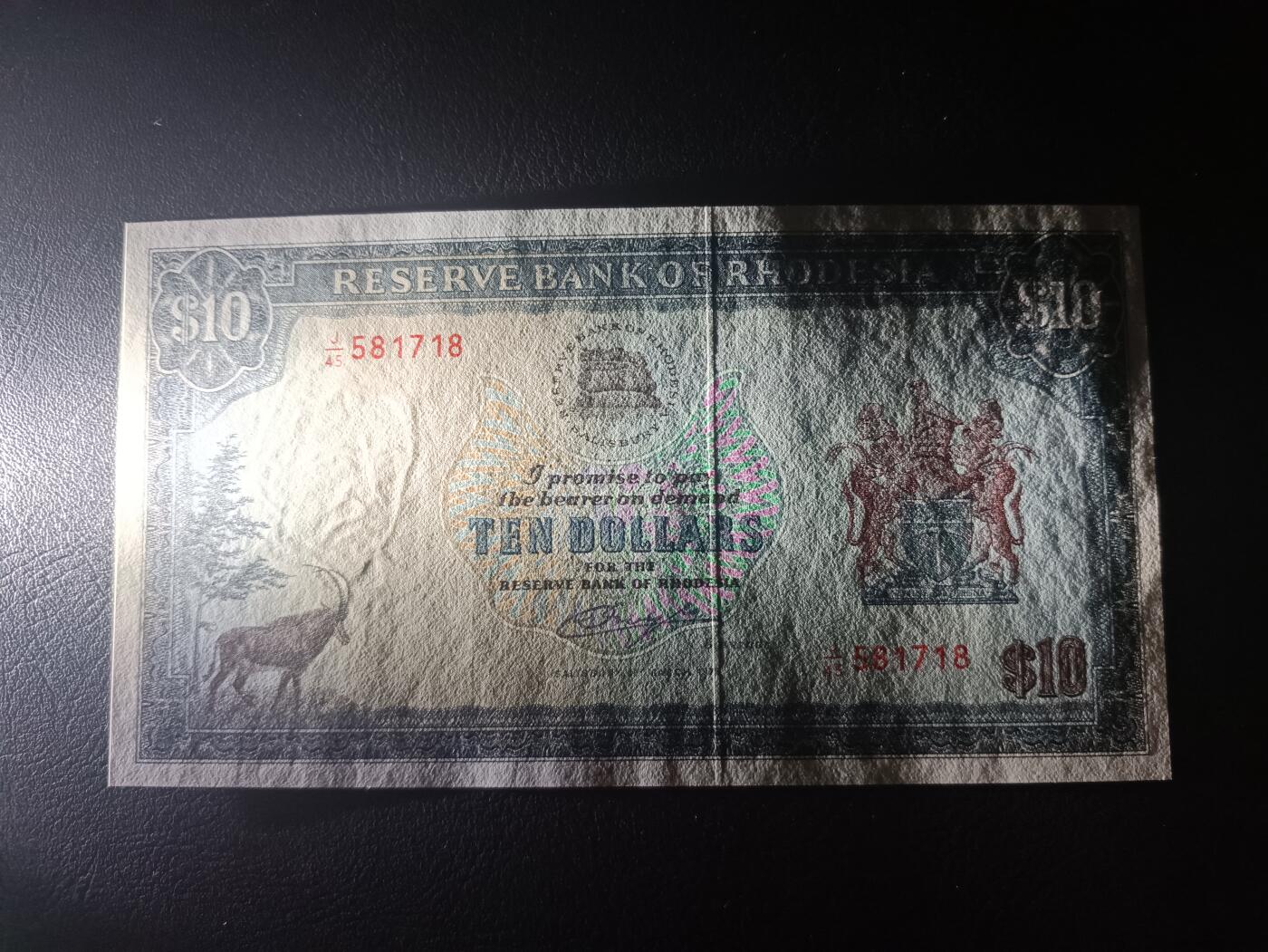 2025十一月第一期，总199期 罗得西亚（现津巴布韦）1976版10元UNC-，大津巴布韦遗址，少见中高面值品种