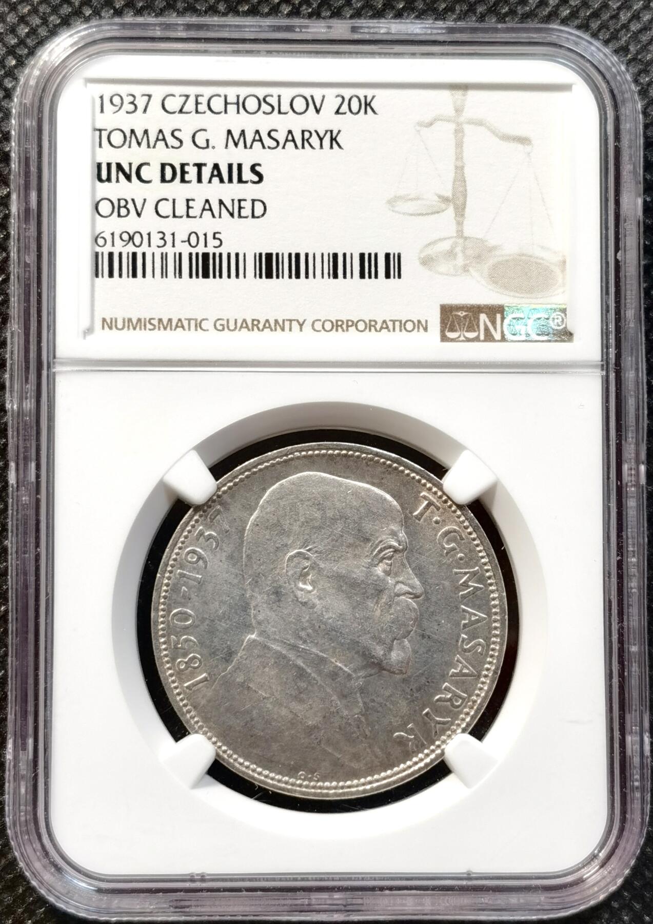 甄臻铺-世界币章拍卖（第37期），送拍享返佣金等优惠多多 NGC-UNCD 捷克斯洛伐克1937年20克朗纪念银币