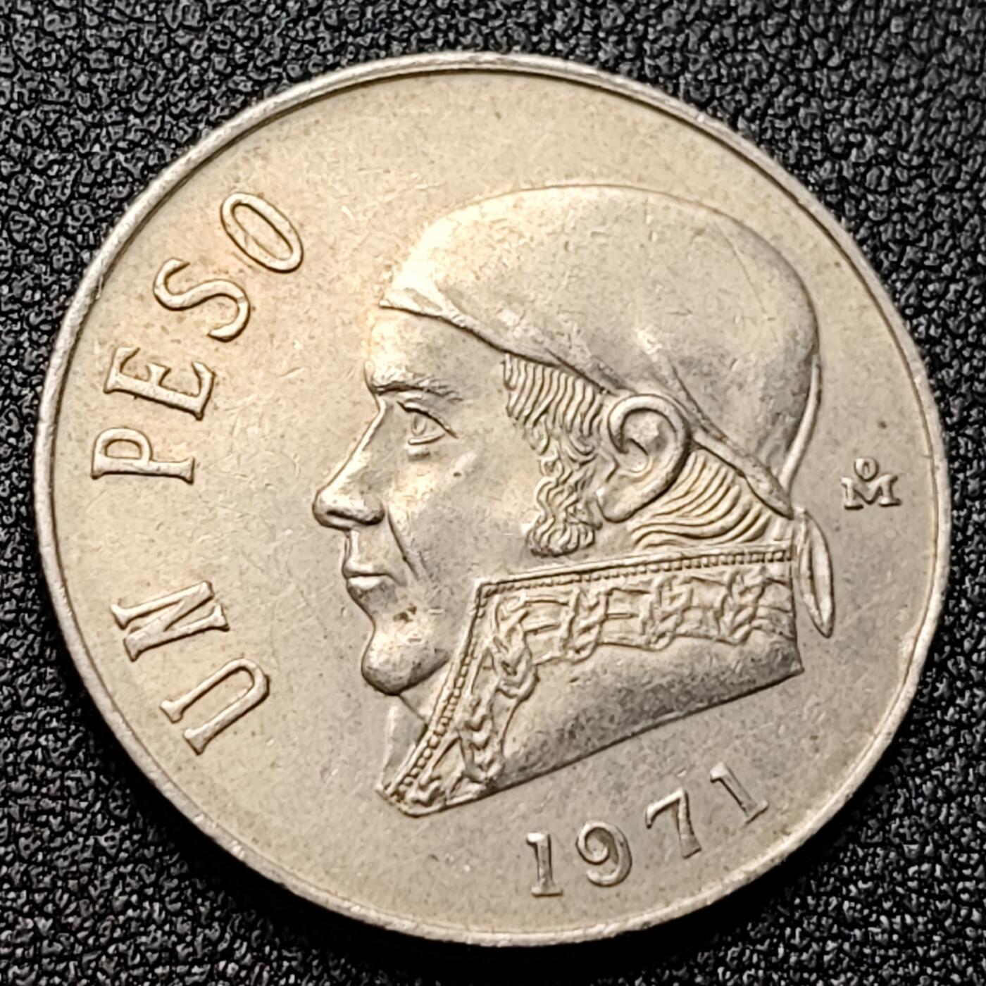 泉币菌-第120场-精品福利场 1971年墨西哥早期1比索大镍币 29mm 独立战争领袖莫雷洛斯 鹰蛇徽