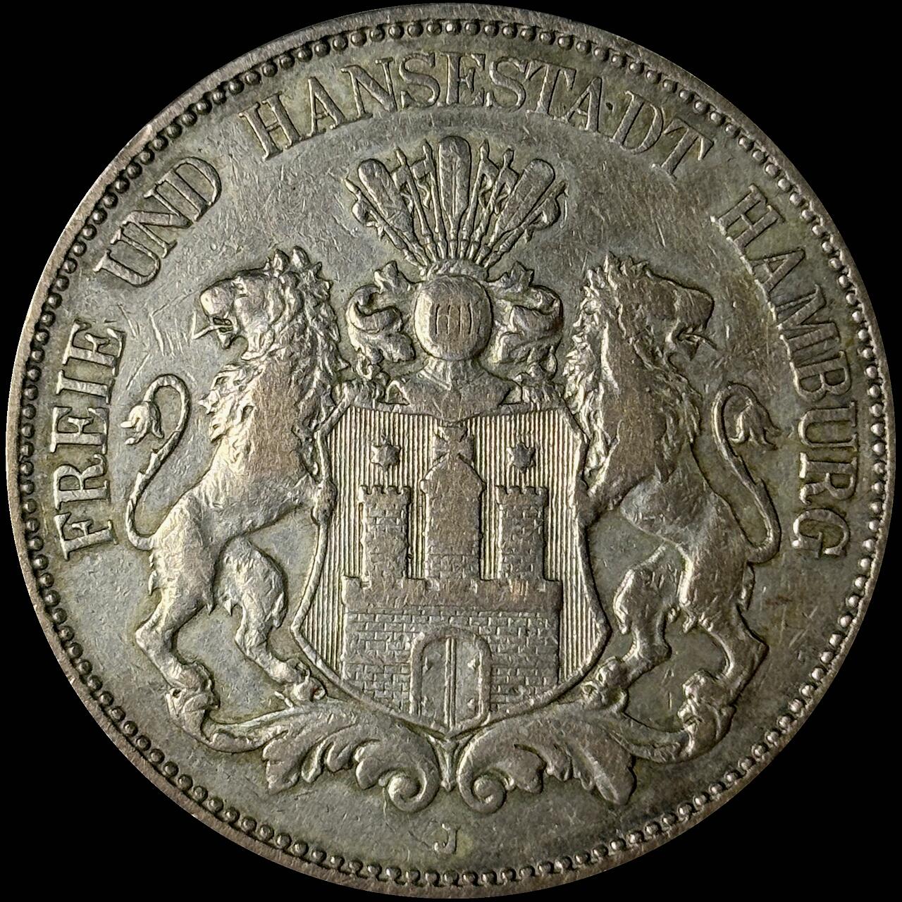 【雨安】【世界币章112-113期】周五/周六 两场连拍 2025-10-31 周五 19:30 保真 8秒倒数自动落锤 高效拍卖  [裸币德国] Germany 德国 帝国 汉堡 5马克 长翅 1899年