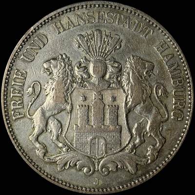 【雨安】【世界币章112-113期】周五/周六 两场连拍 2025-10-31 周五 19:30 保真 8秒倒数自动落锤 高效拍卖  - [裸币德国] Germany 德国 帝国 汉堡 5马克 长翅 1899年