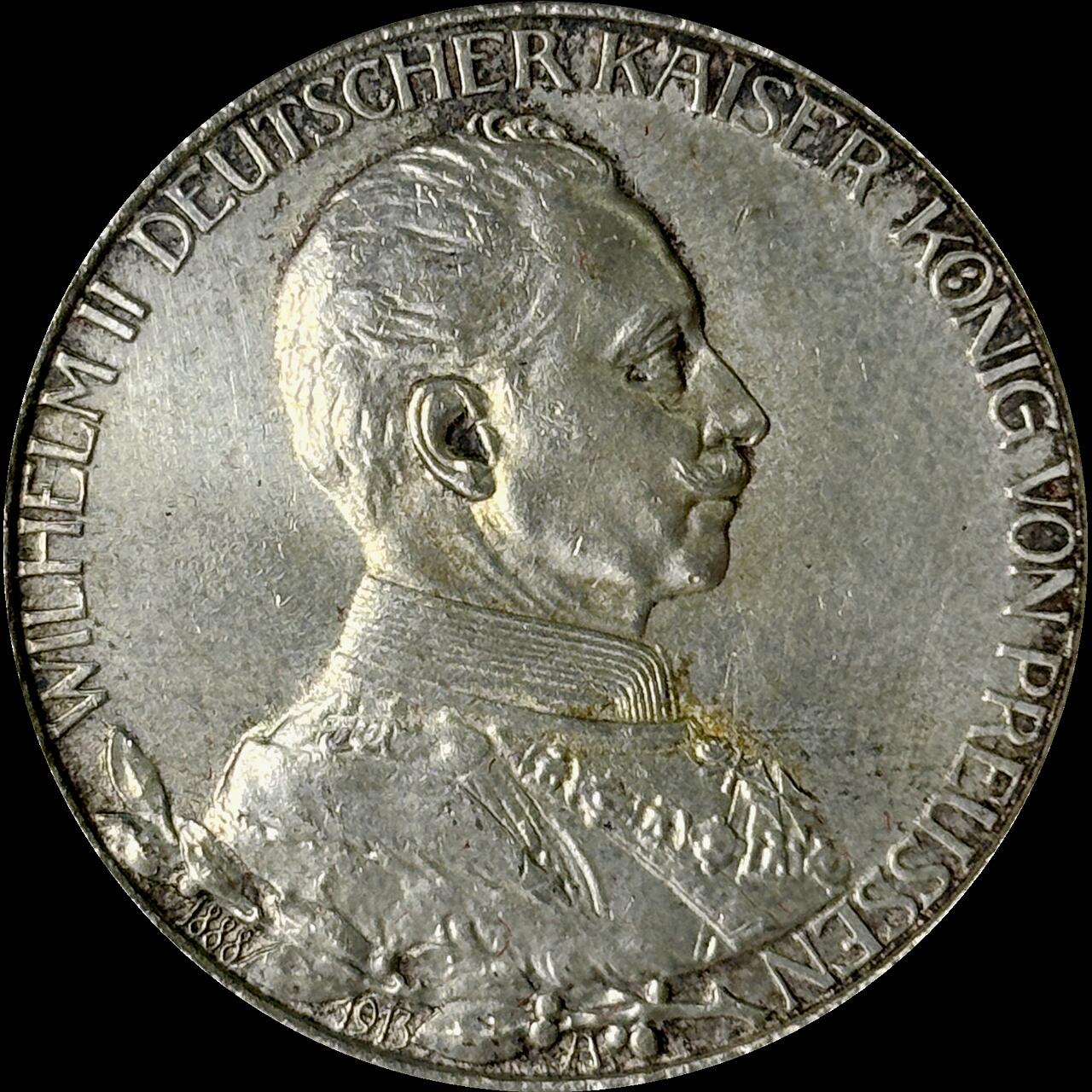 【雨安】【世界币章112-113期】周五/周六 两场连拍 2025-10-31 周五 19:30 保真 8秒倒数自动落锤 高效拍卖  [裸币德国] Germany 德国 帝国 普鲁士 2马克 (1913) 军装花枝 1913年