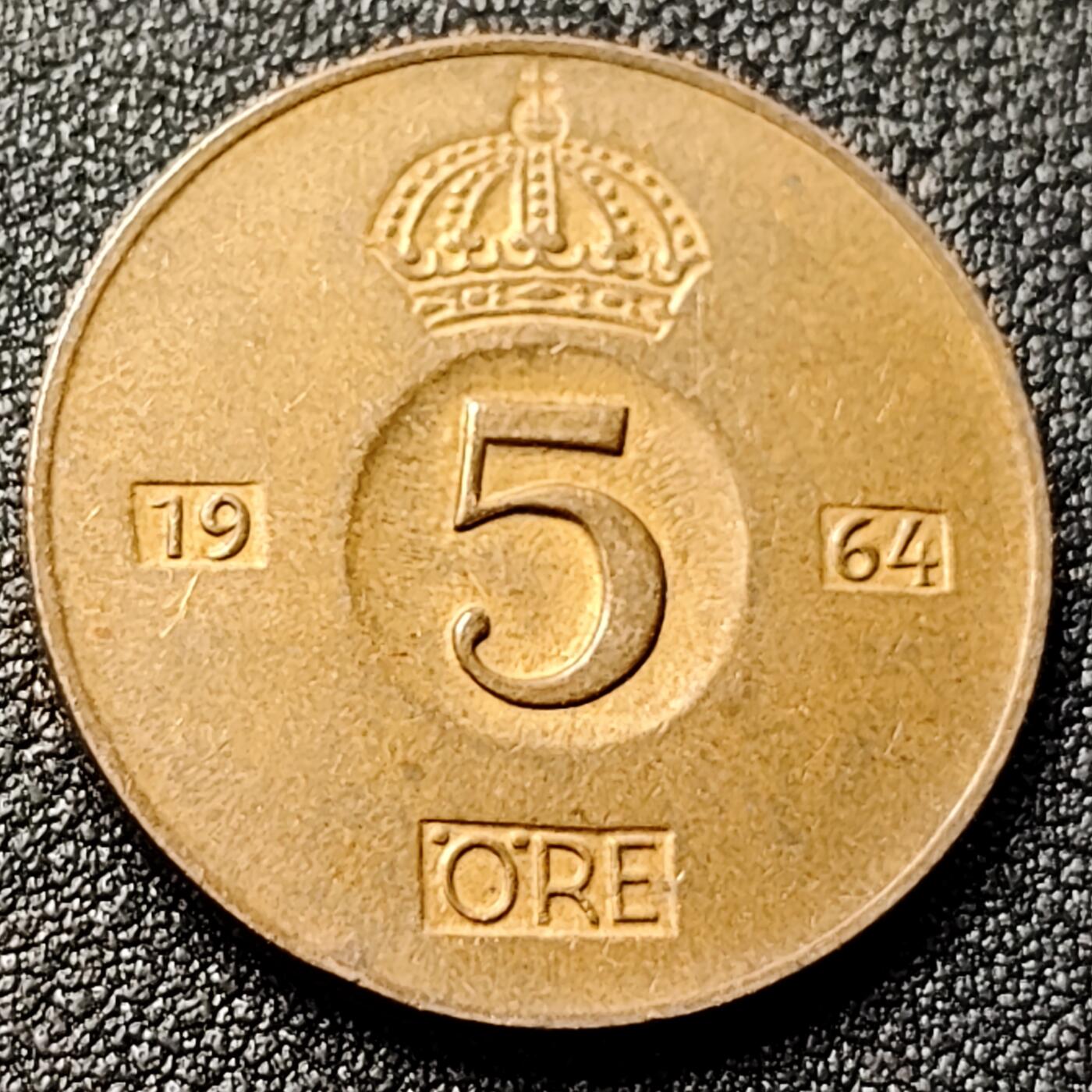 泉币菌-第120场-精品福利场 美品 瑞典1963年 5欧尔 铜币 27mm