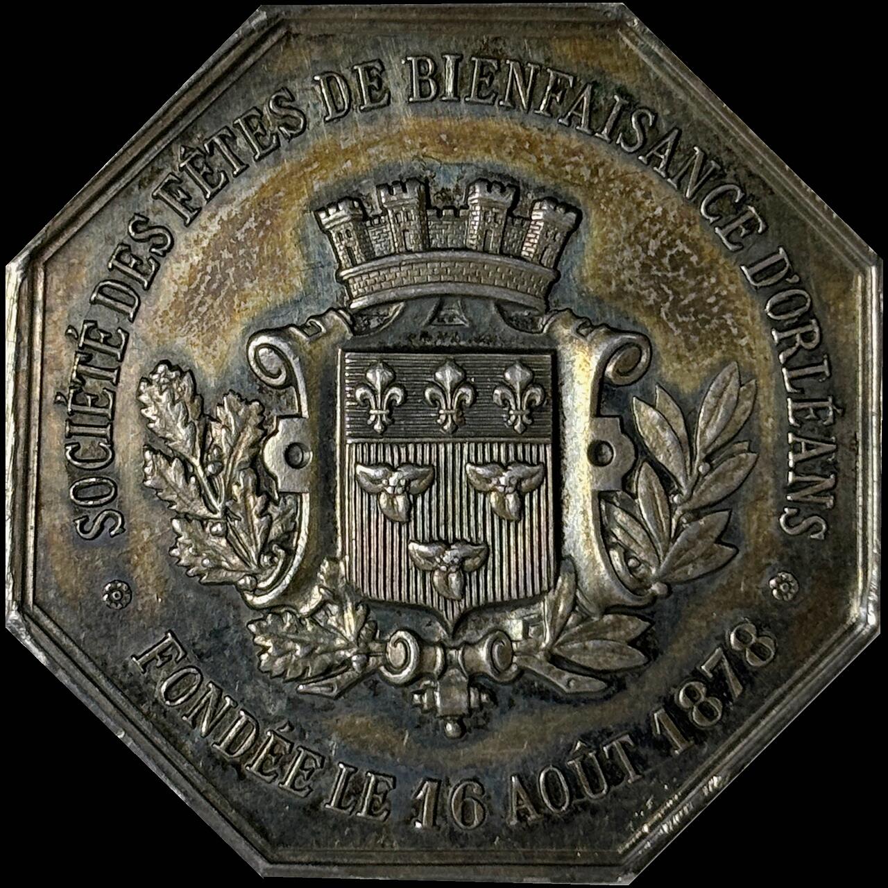 【雨安】【世界币章112-113期】周五/周六 两场连拍 2025-10-31 周五 19:30 保真 8秒倒数自动落锤 高效拍卖  [章] France 章 法国 八角 1878年 奥尔良慈善节庆协会 八角银章