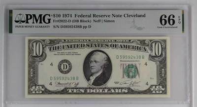 《外钞收藏家》第五百八十期（精选场）（本平台长期征集拍品、欢迎藏友们联系合作） - 1974年 10美元 PMG66EPQ 亚军分数 仅有两张冠军分