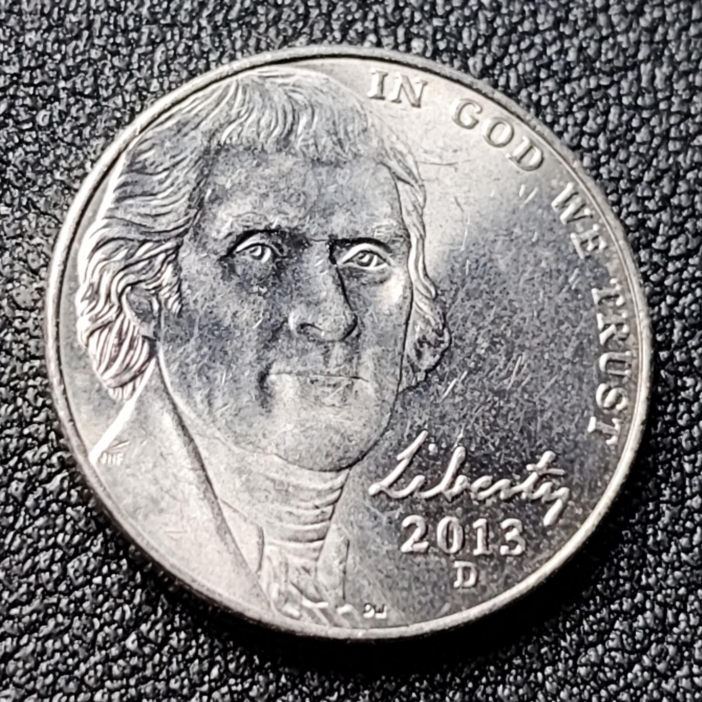 泉币菌-第120场-精品福利场 原光极美品 美国2013年5美分纪念币 杰斐逊 及 故居蒙蒂塞洛庄园 21mm 