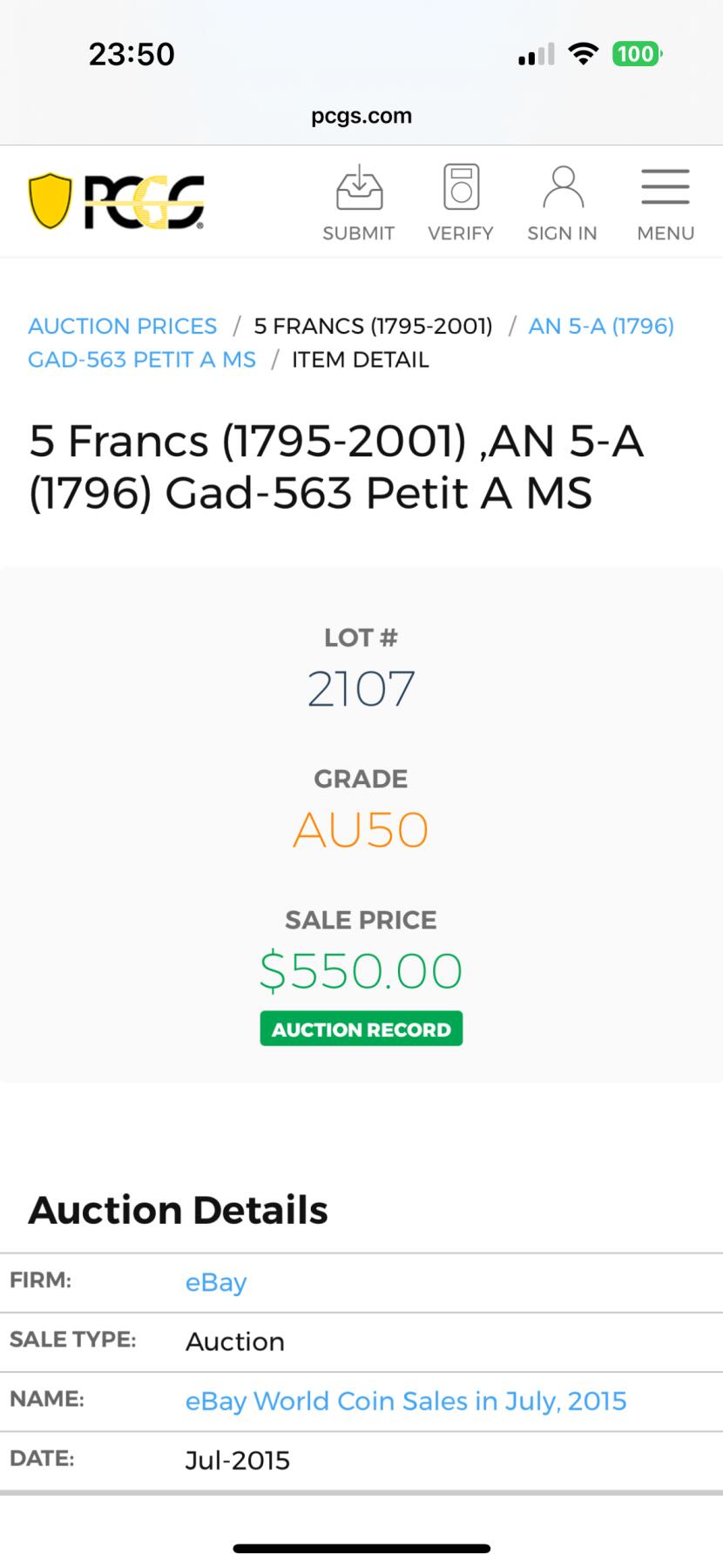 博洋堂世界钱币拍卖第144期（全场包邮） PCGS VF35 AN5年法国第一共和国大力神5法郎银币，PCGS官网封面币之一。见证一段传奇年代的经典5法郎大银币。此枚少见版别，少见年份，非常漂亮的原味五彩包浆，视觉效果极为出众，最近共和大力神50分的都接近6000了，35分这个状态性价比极高