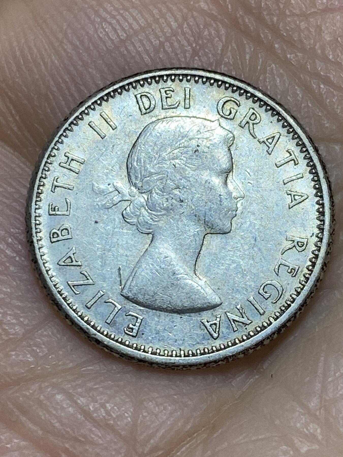 2025年第一百二十场(总第一百四十六场）外国好品散币(免佣金) 加拿大🇨🇦1959年10分银币(伊丽莎白二世青年桂冠第一版，800高银)