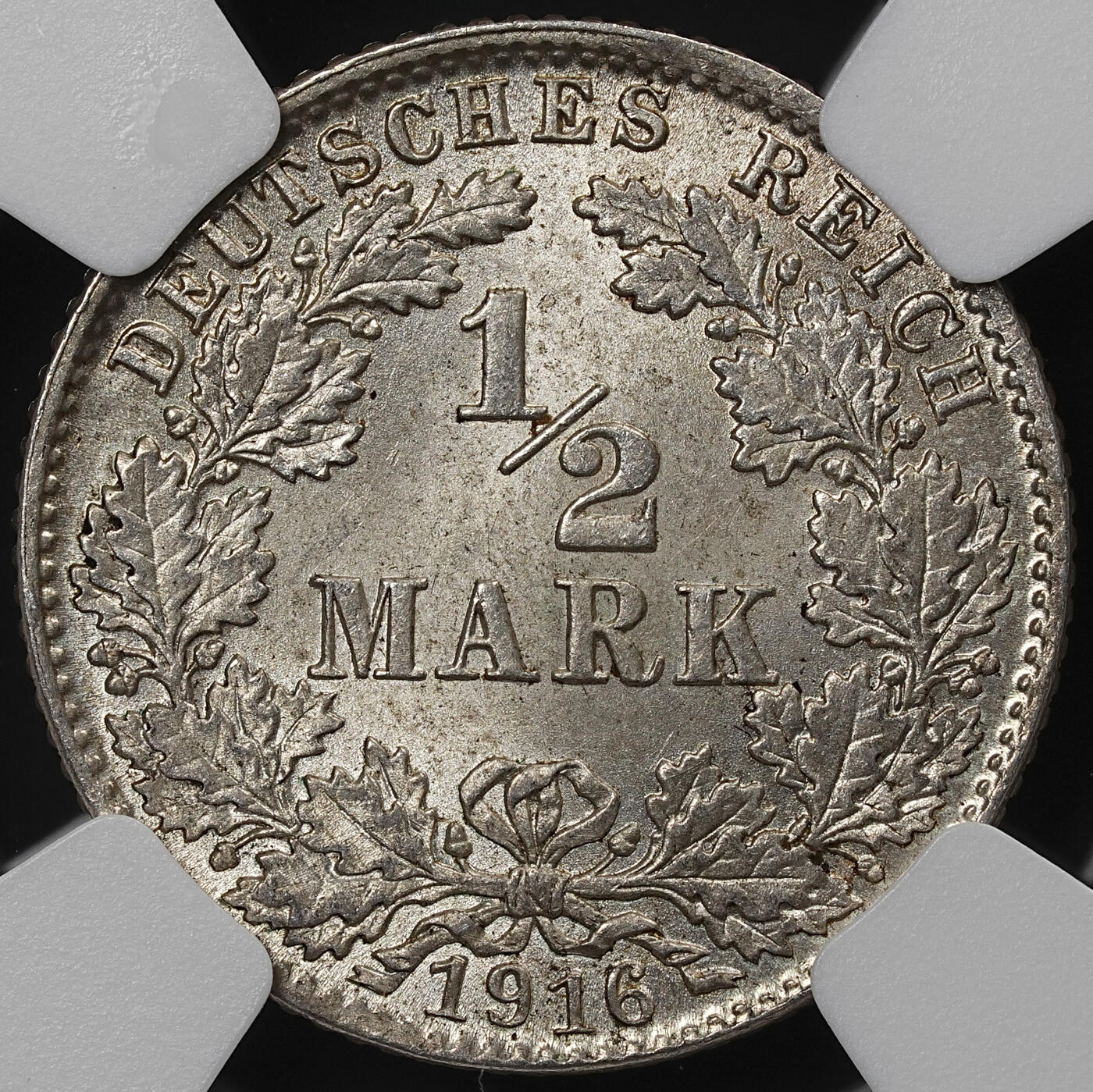 修遠堂世界钱币第九十一期 NGC MS67 1916年德国1/2马克银币 D厂铭