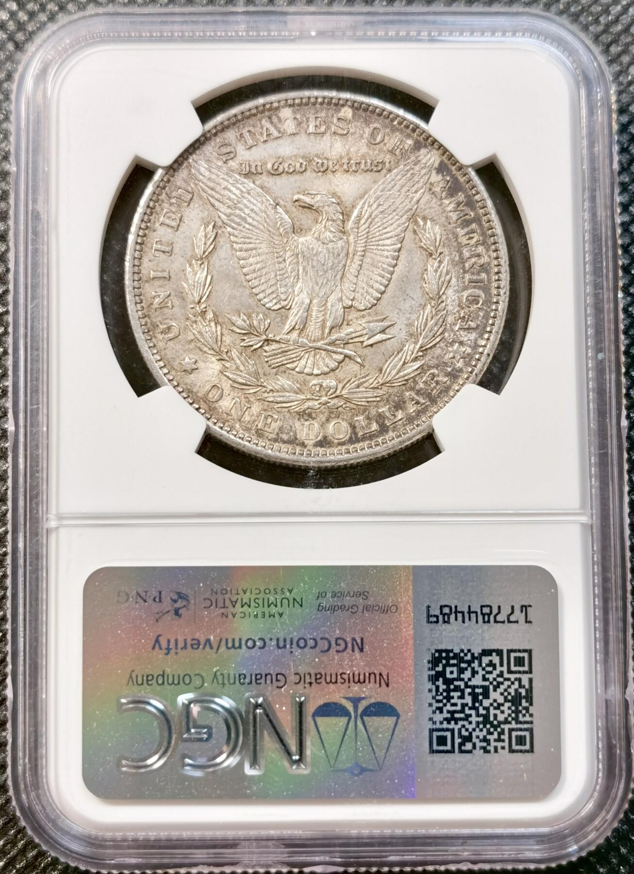 甄臻铺-世界币章拍卖（第37期），送拍享返佣金等优惠多多 NGC-MS63 1884美国摩根一元银币，双面五彩，小版