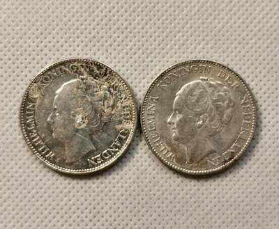 甄臻铺-世界币章拍卖（第37期），送拍享返佣金等优惠多多 - 荷兰1929、1939年威廉明娜1盾银币2枚