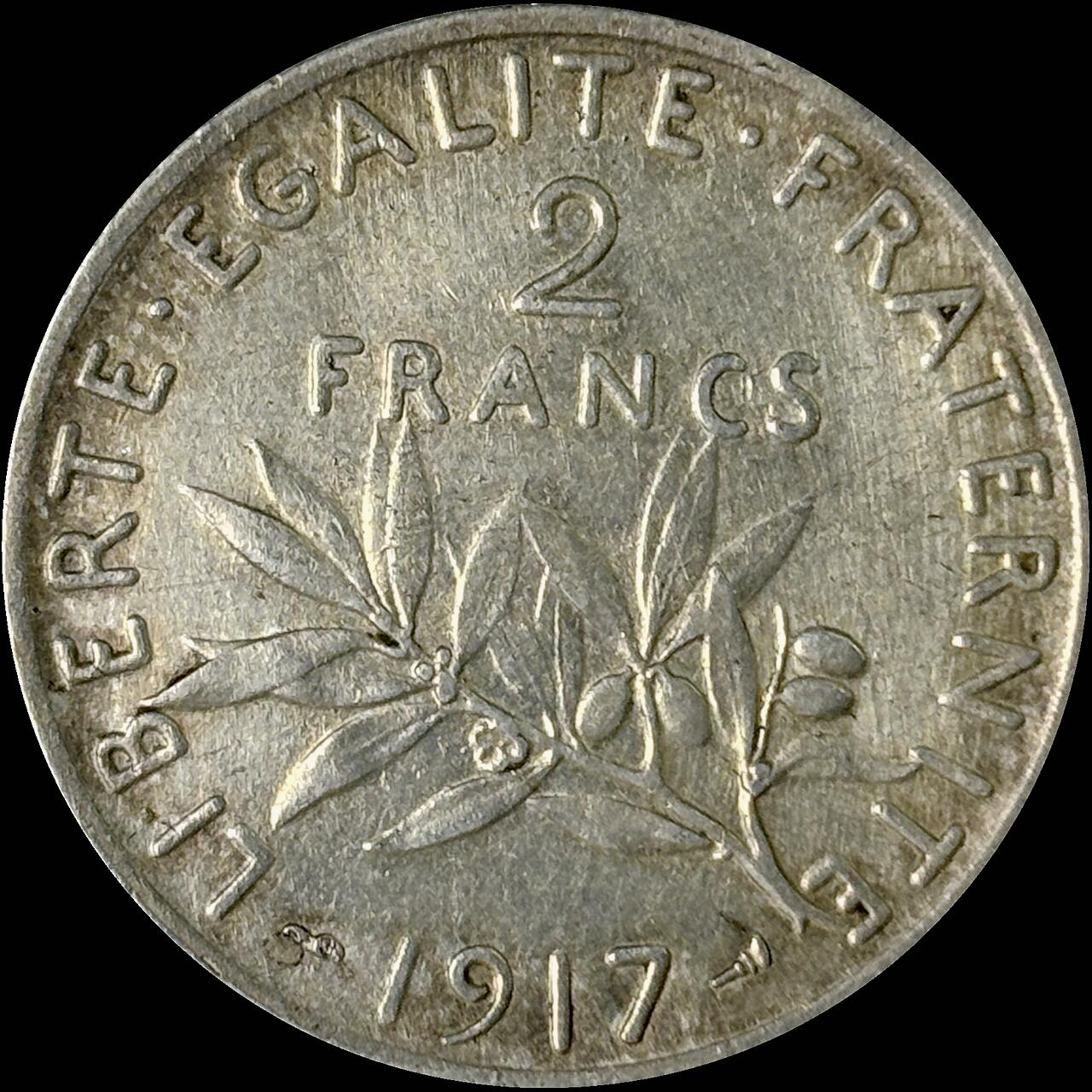 【雨安】【世界币章112-113期】周五/周六 两场连拍 2025-10-31 周五 19:30 保真 8秒倒数自动落锤 高效拍卖  [裸币法国] France 法国 播种女神 2法郎 1917年 KM# 845 [10.00 g., 0.835 Silver]