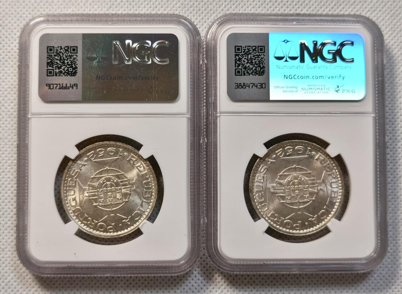 甄臻铺-世界币章拍卖（第37期），送拍享返佣金等优惠多多 NGC-MS65 1952年澳门首发伍圆高分卷拆2枚一组