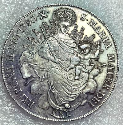 埃及、德属东非、匈牙利、葡萄牙、沙俄古银币古铜币，周五晚上九点倒数截拍，满百包邮，可寄存半年，喜欢朋友微信扫描二维码可直接参拍 - 少见好品相匈牙利1783年1泰勒大银币，km395