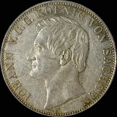 【雨安】【世界币章112-113期】周五/周六 两场连拍 2025-10-31 周五 19:30 保真 8秒倒数自动落锤 高效拍卖  - [裸币德国] Germany 德国 德意志 2泰勒 Saxony萨克森 Thun.337 KM#1190 约翰.大纹章 1855年 原味近未带光