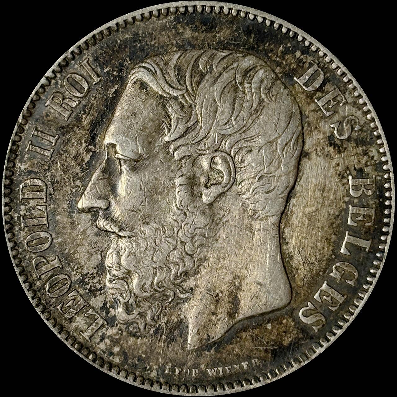 【雨安】【世界币章112-113期】周五/周六 两场连拍 2025-10-31 周五 19:30 保真 8秒倒数自动落锤 高效拍卖  [裸币各国] Belgium 比利时 5法郎 1870年 利奥波德二世