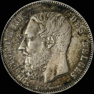 【雨安】【世界币章112-113期】周五/周六 两场连拍 2025-10-31 周五 19:30 保真 8秒倒数自动落锤 高效拍卖  - [裸币各国] Belgium 比利时 5法郎 1870年 利奥波德二世