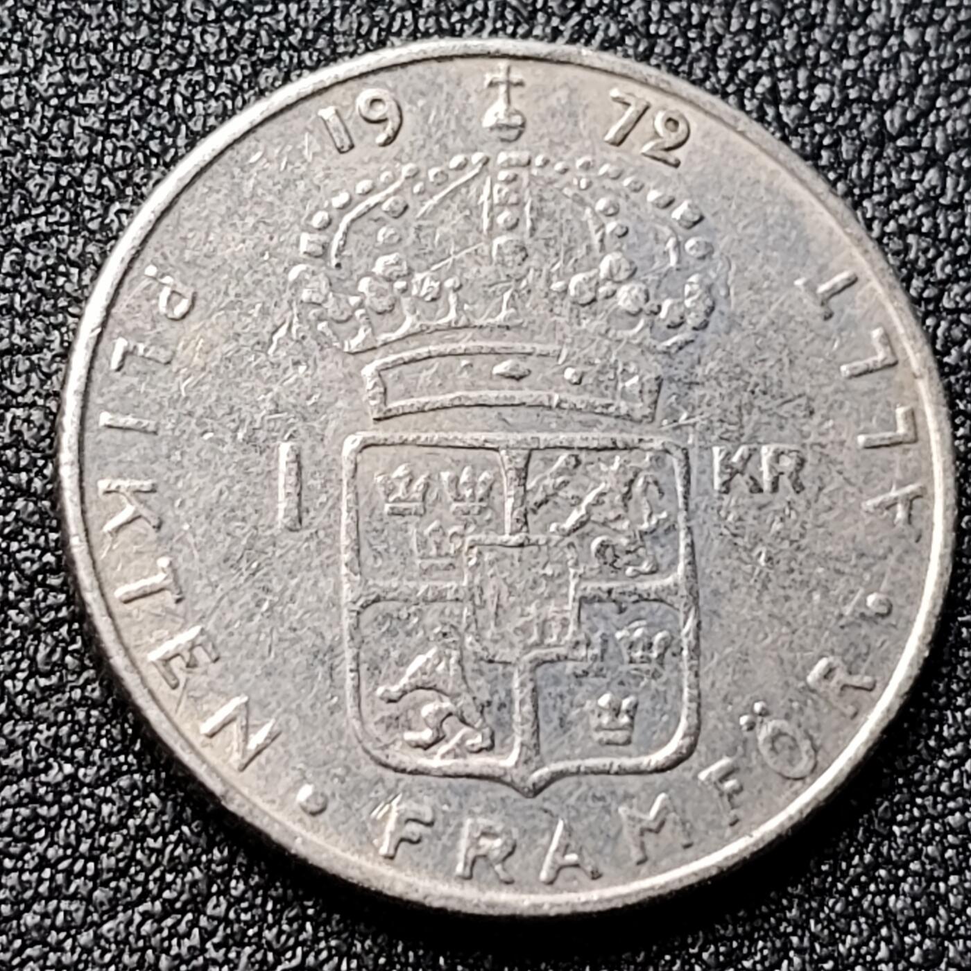 泉币菌-第120场-精品福利场 瑞典1972年1克朗铜镍币，古斯塔夫六世国王，25mm 