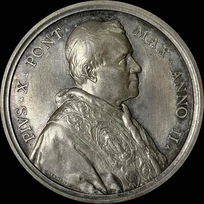 【雨安】【世界币章112-113期】周五/周六 两场连拍 2025-10-31 周五 19:30 保真 8秒倒数自动落锤 高效拍卖  - [章] Vatican 章 梵蒂冈 1904年 庇护十世 银章 34.2克, 43mm