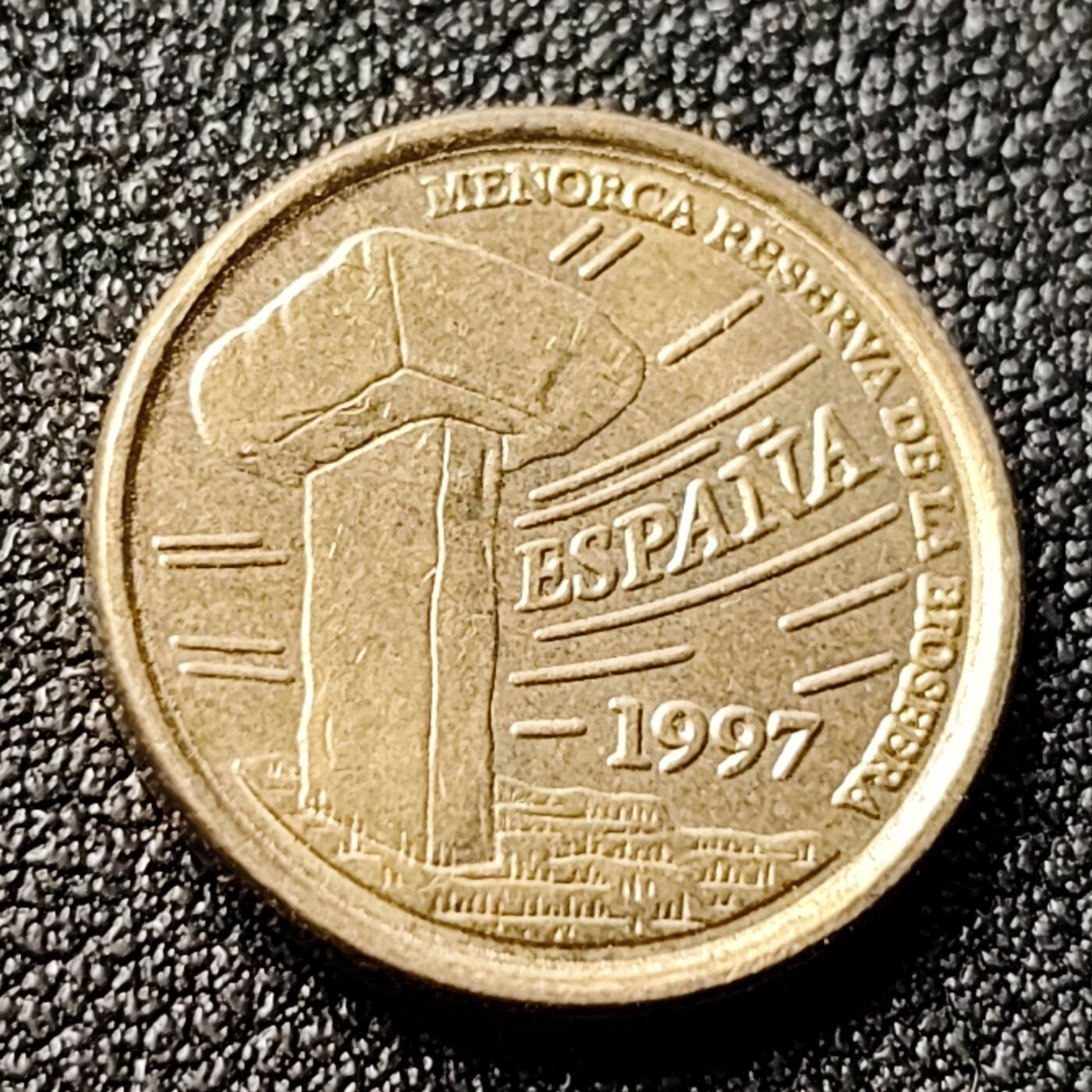 泉币菌-第120场-精品福利场 骑士骑马 西班牙1997年5比塞塔黄铜纪念币 巴利阿里岛 17.5mm