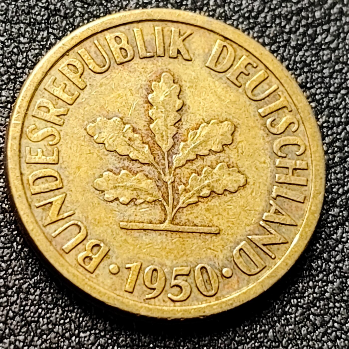 泉币菌-第120场-精品福利场 少见 早期币 德国1950年 10芬尼硬币