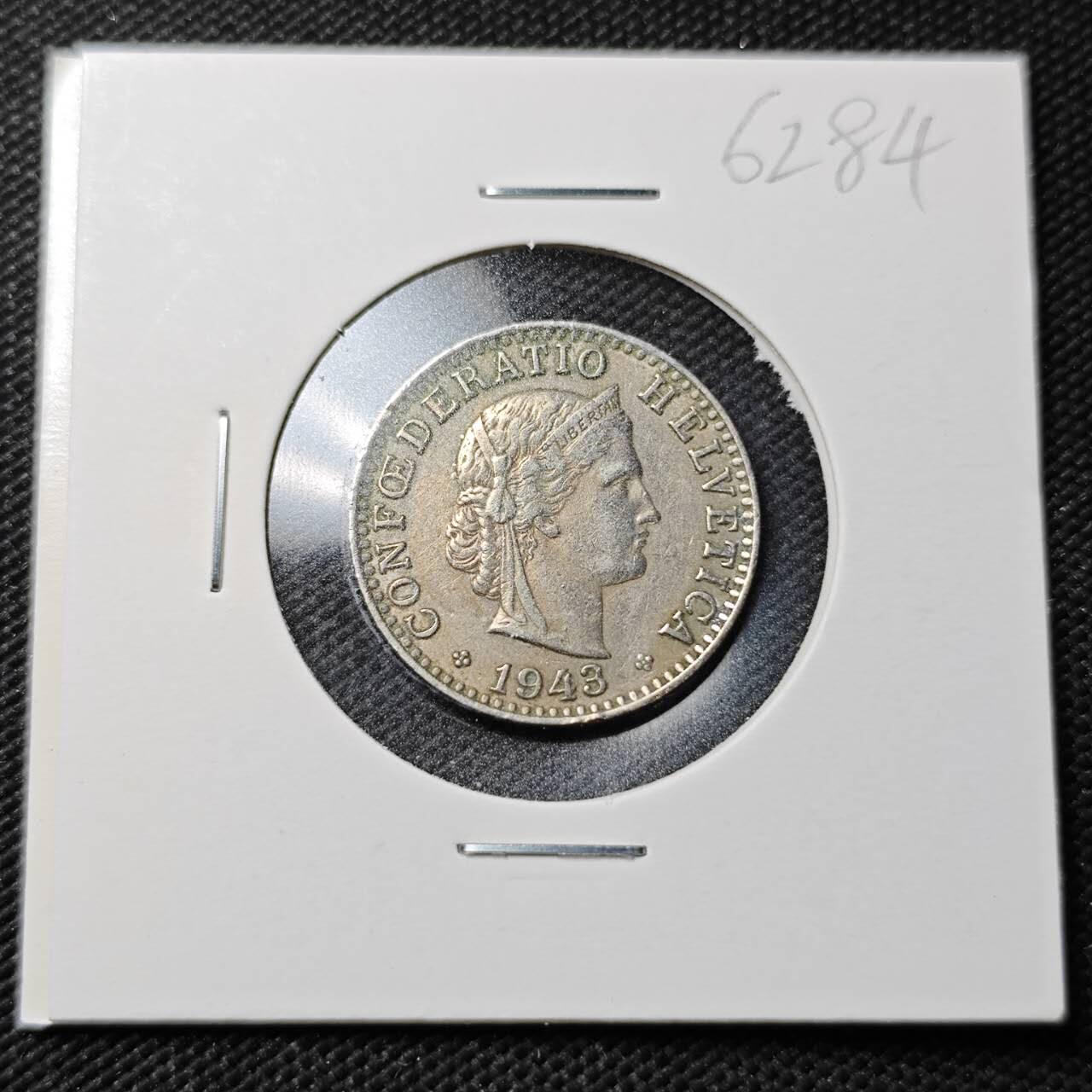 KK钱币收藏小铺  第362场  2月预留时间 周末发货  1943瑞士20分
