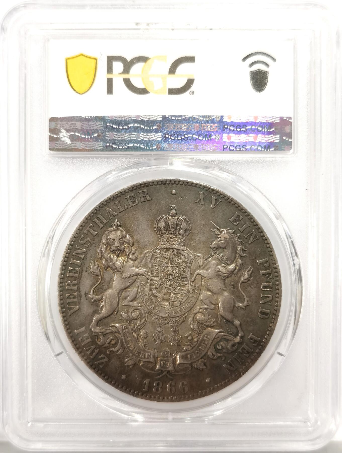博洋堂世界钱币拍卖第144期（全场包邮） PCGS XF45 德国汉诺威1866年狮马流通2泰勒大银币