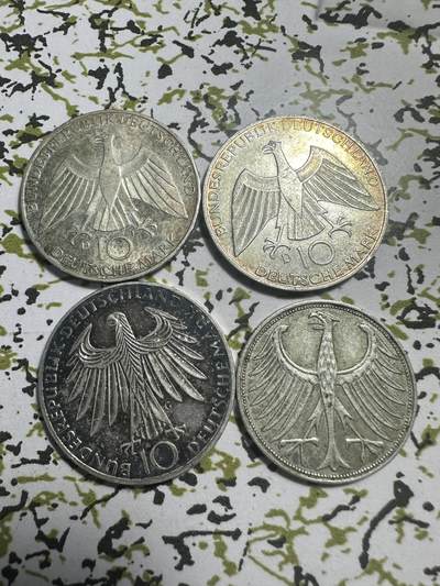 外国钱币，章 - 德国马克银币4枚，57.7g，0.6成银