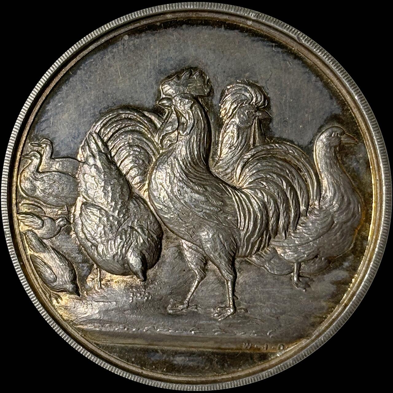 【雨安】【世界币章112-113期】周五/周六 两场连拍 2025-10-31 周五 19:30 保真 8秒倒数自动落锤 高效拍卖  [章] France 章 法国 19世纪 家禽 银章 18克, 32mm